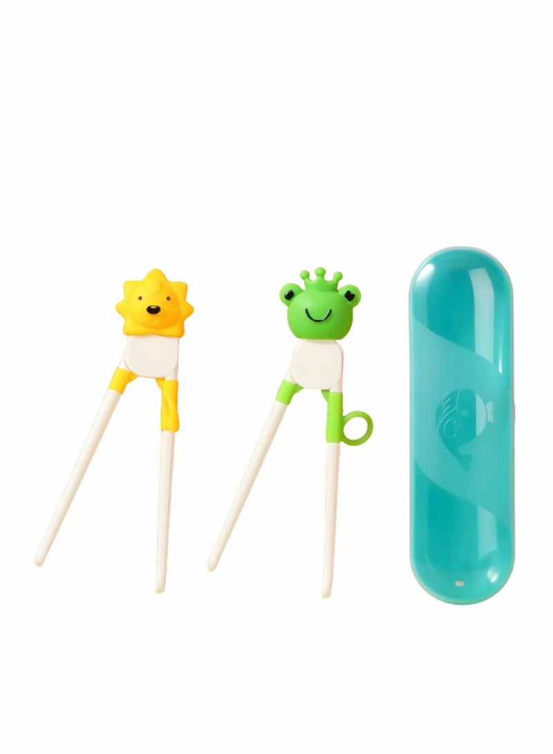 Training Chopsticks for Kids, 2 Pcs Kids Learning Chopsticks,   with Dinosaur Head, Non-slippery Indented Tips and Adjustable Finger Holders, Easy to Use and Clean