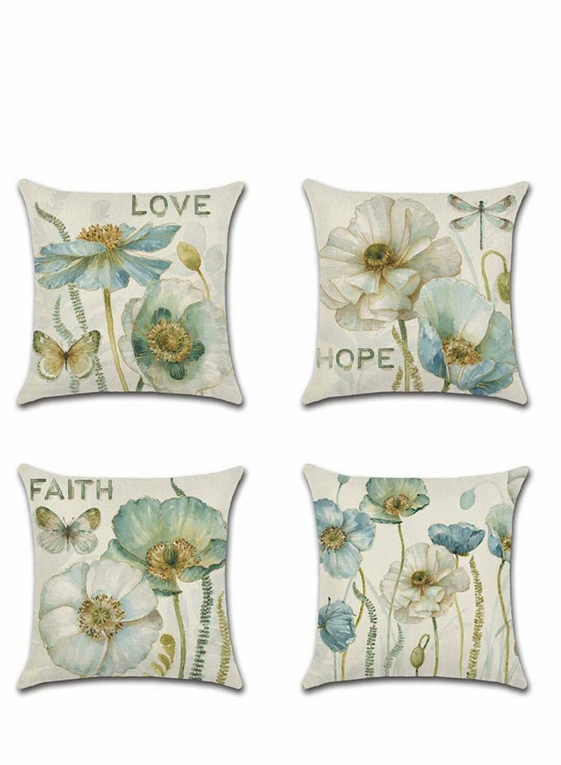 Throw Pillow Covers Set, Decorative Watercolor Pattern Waterproof Cushion Covers, KASTWAVE Perfect to Outdoor Patio Garden Living Room Sofa Farmhouse Decor 18 x 18 Cm, 4 Pcs