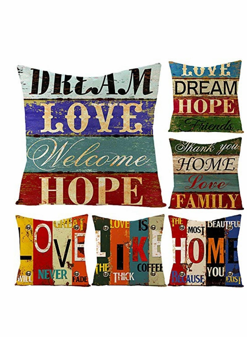 Decorative Throw Pillow Covers, Pack of 6 Decorative Love Life Pillowcases, Mix and Match for Home Decor, Throw Pillow Covers Home Decor for Sofa Car Bedroom 18x18 Inch