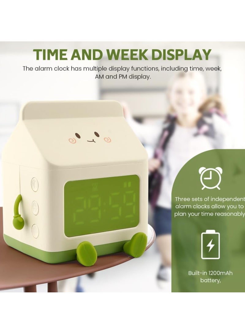 Kids Alarm Clock, Digital Alarm Clock for Bedrooms,   Milk Box Shape Clock Children Wake Up Clock,5 Minute Alarm, Rechargeable Alarm Clock for Bedroom Room Decor Birthday Gift