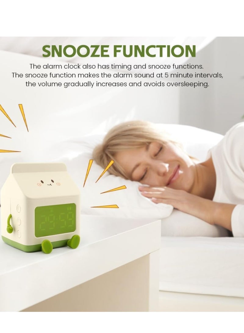 Kids Alarm Clock, Digital Alarm Clock for Bedrooms,   Milk Box Shape Clock Children Wake Up Clock,5 Minute Alarm, Rechargeable Alarm Clock for Bedroom Room Decor Birthday Gift