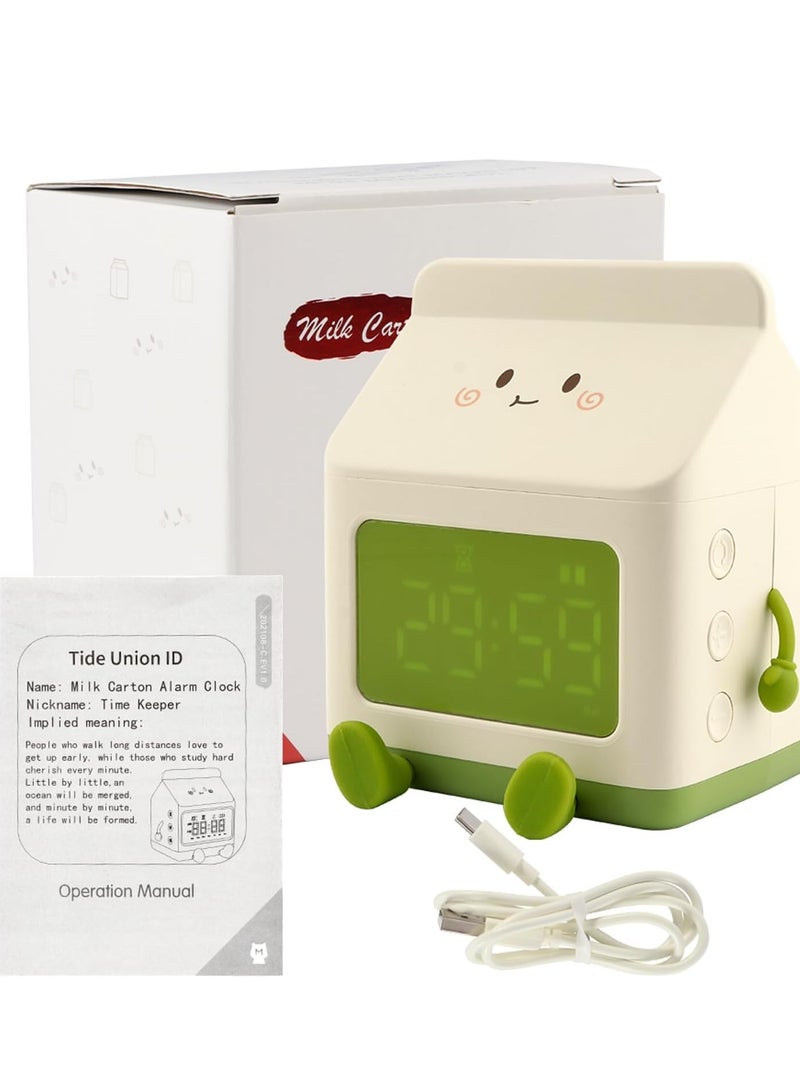 Kids Alarm Clock, Digital Alarm Clock for Bedrooms,   Milk Box Shape Clock Children Wake Up Clock,5 Minute Alarm, Rechargeable Alarm Clock for Bedroom Room Decor Birthday Gift