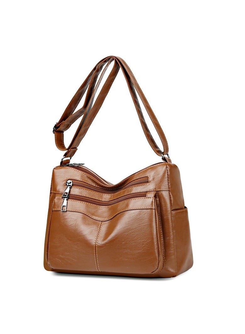 Soft Women PU Leather Purses and Handbags Satchel Tote Shoulder Bag（Brown）