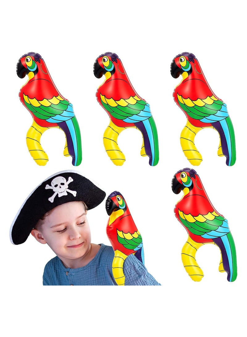 Inflatable Pirate Parrot Shoulder Prop, Pet Scarlet Macaw 11 Inches, Pirate Costume Accessory, Pirate Party Supplies Tropical Party Decorations for Kids, 4Pcs