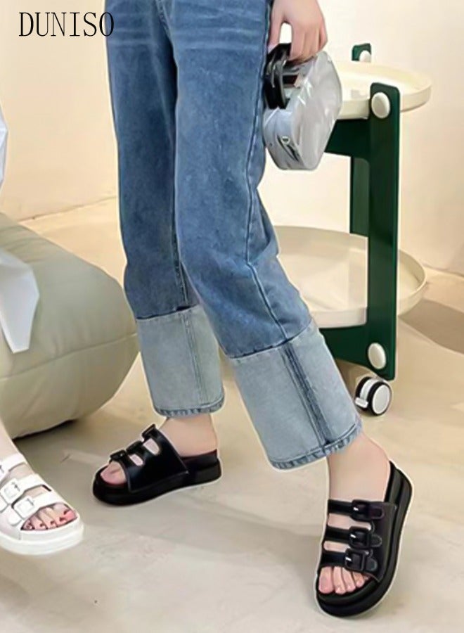 Women's Summer Walking Sandals Air Cushion Support Platform Open Tole Slippers Comfortable Casual Wedge Sandals Beach Slippers Indoor and Out Door