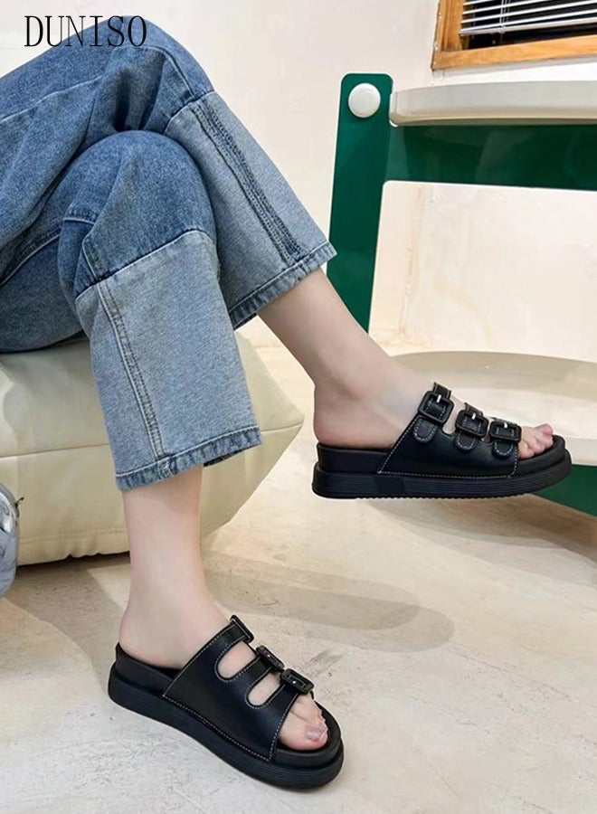Women's Summer Walking Sandals Air Cushion Support Platform Open Tole Slippers Comfortable Casual Wedge Sandals Beach Slippers Indoor and Out Door