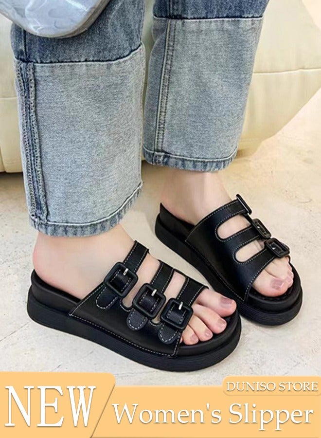 Women's Summer Walking Sandals Air Cushion Support Platform Open Tole Slippers Comfortable Casual Wedge Sandals Beach Slippers Indoor and Out Door