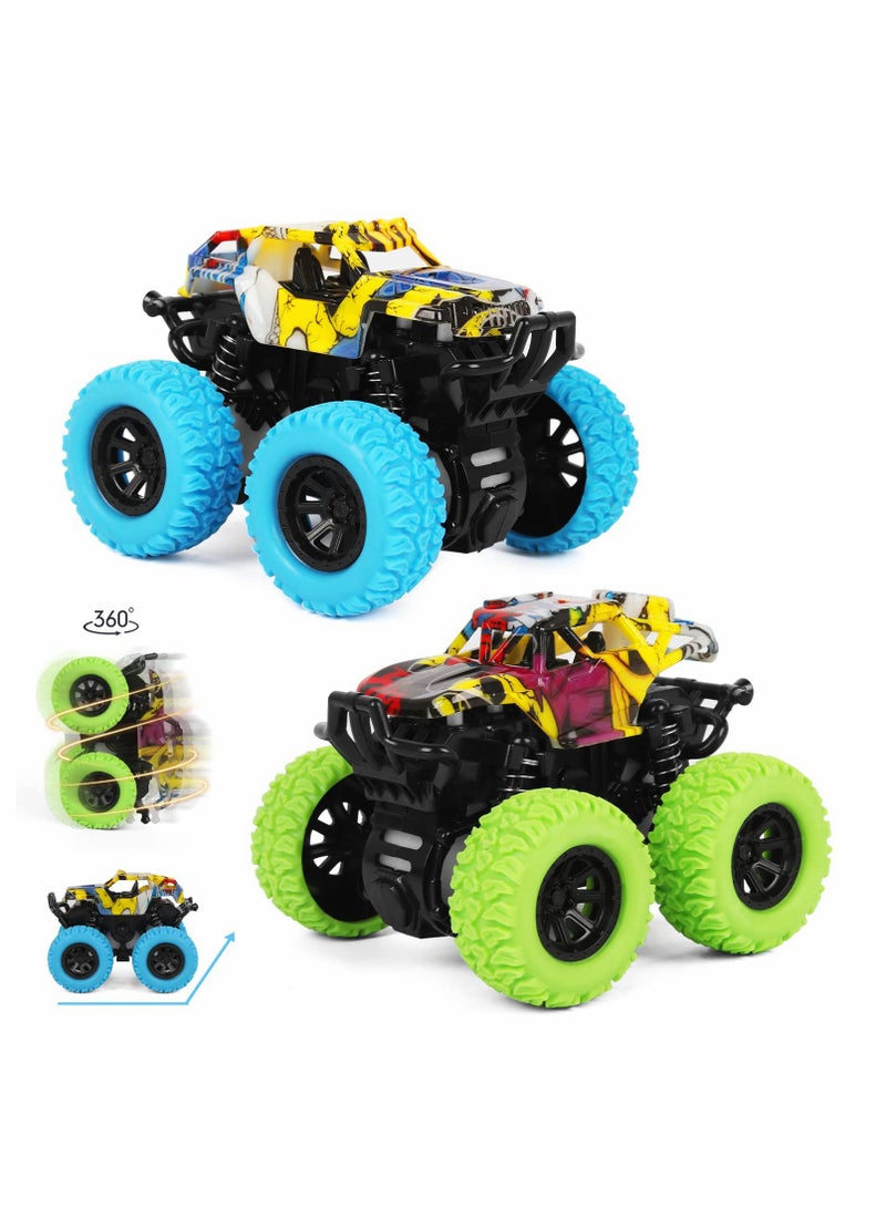 Pull Back Car Toys for Boys 3-5 Years Old - 2 Pack Monster Toys Truck 360° Rotating Stunt Cars - Toddler Car Toys for Boys Girls Birthday Party Gifts