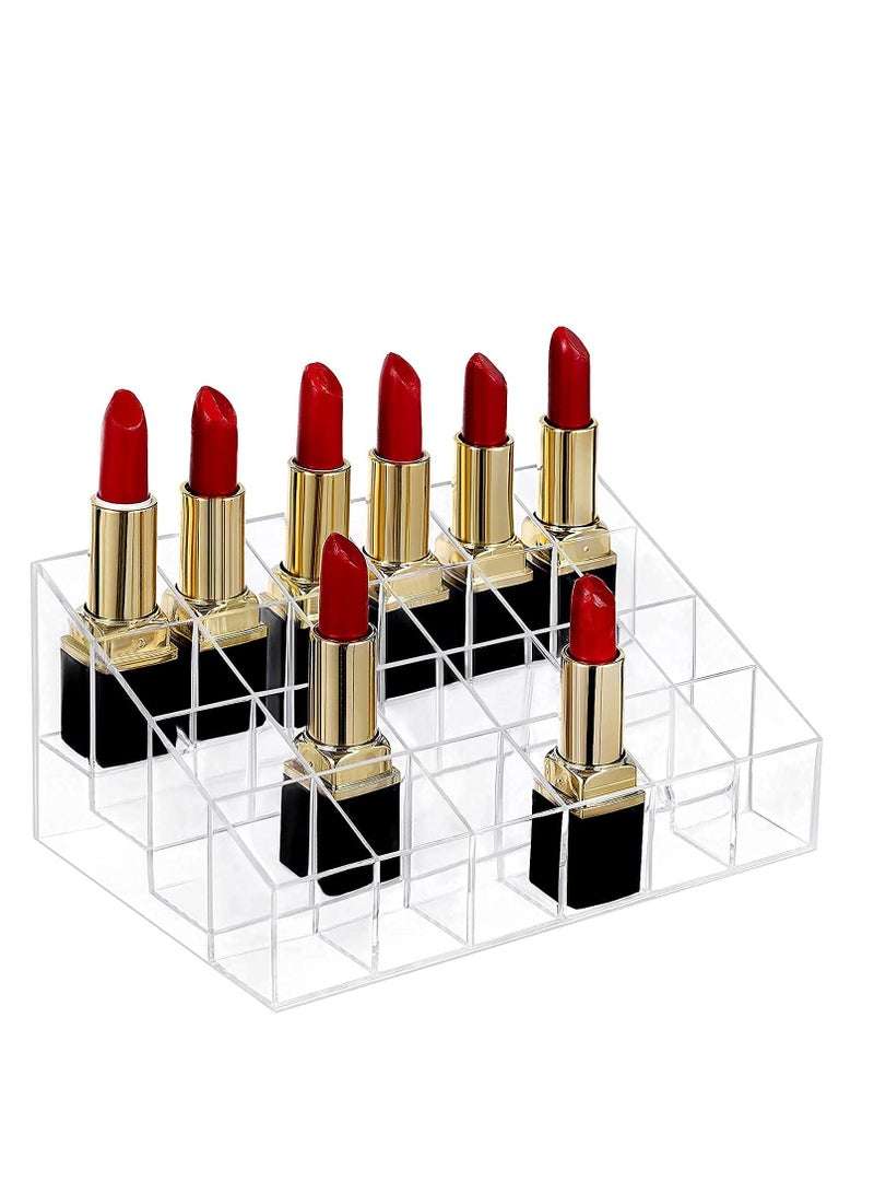 Lipstick Holder, 24 Clear Acrylic Lipstick Organizer Display Stand Cosmetic Makeup Organizer for Lipstick, Brushes, Bottles, and More