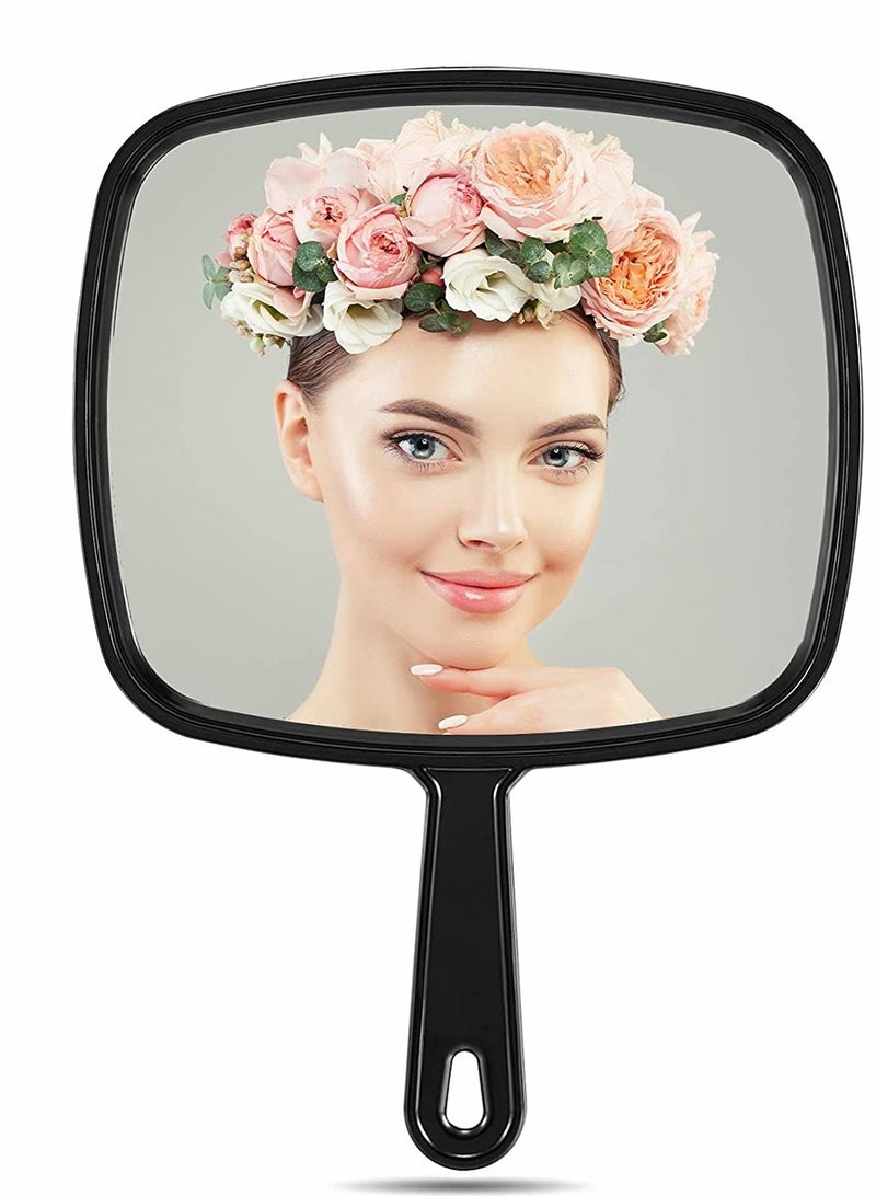 Hand Mirror, Makeup Mirror, Extra Large Black Handheld with Handle, Barber Hairdressing Handheld with Handle for Salon