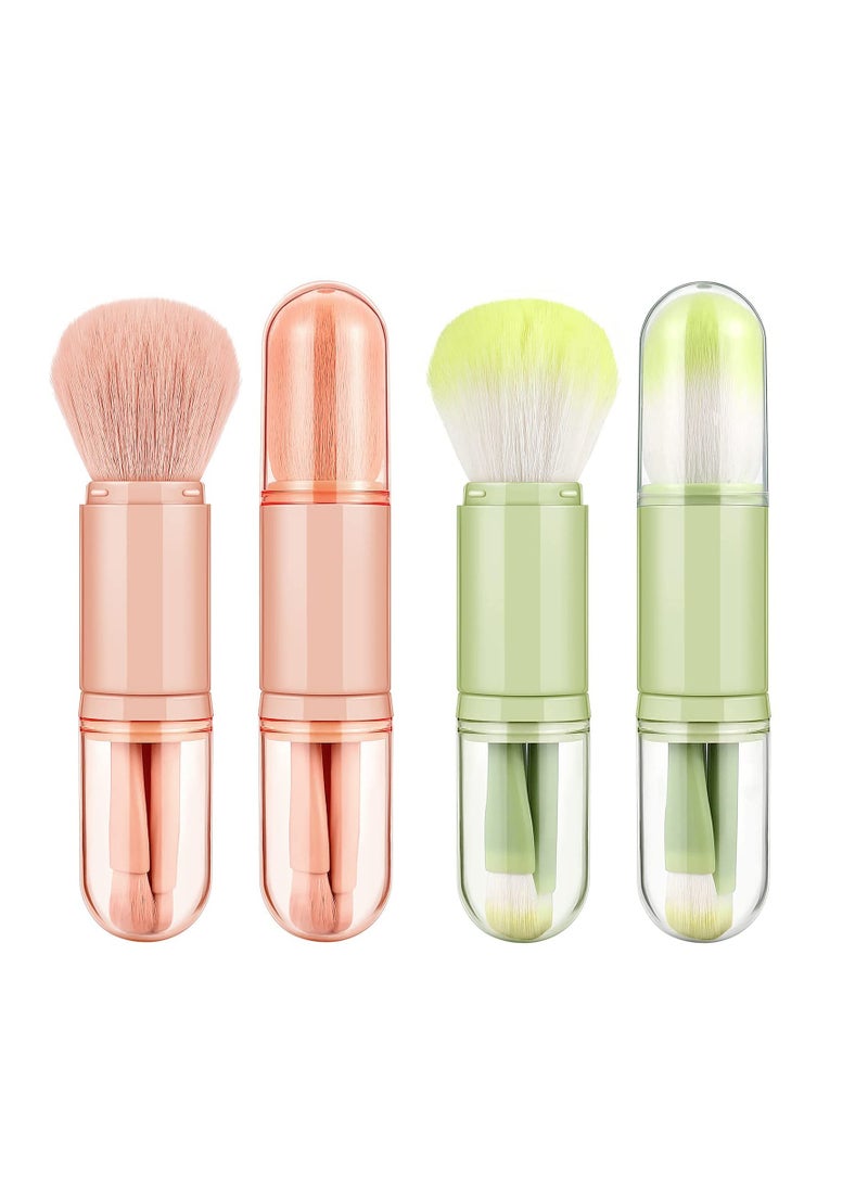 Makeup Brush Set, 2 Pcs Mini 4 in 1 Portable Travel Lip Brush Foundation Blending Powder Brush