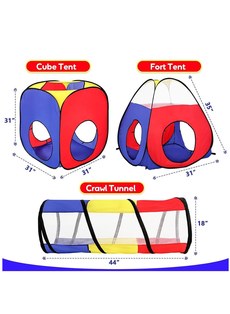 3 in 1 Kids Play Tent Play Tunnels, Portable Ball Pit Pool, Children Pop Up Tent Boys Girls Indoor and Outdoor Playhouse