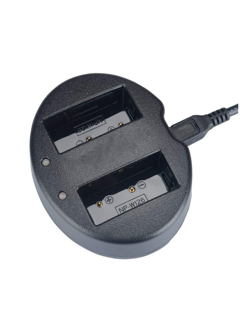 Dual USB Charger for Fujifilm NP-W126 NP-W126S and Fujifilm FinePix X-Pro1 X-Pro2 HS30EXR HS33EXR HS35EXR HS50EXR X100F X-A1 X-A2 X-A3 X-A5 X-E1 X-E2 X-M1 X-T1 X-T2 X-T10 X-T20 X-T100 X-H1