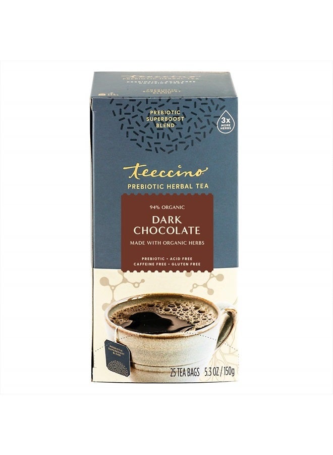 Dark Chocolate Prebiotic Superboost™ Herbal Tea - Support Your Probiotics with Vegan GOS & Organic XOS for Good Gut Health and Regularity, 25 Tea Bags (Pack of 1)