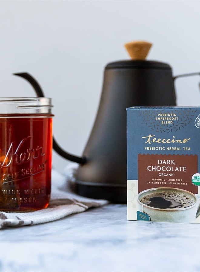 Dark Chocolate Prebiotic Superboost™ Herbal Tea - Support Your Probiotics with Vegan GOS & Organic XOS for Good Gut Health and Regularity, 25 Tea Bags (Pack of 1)