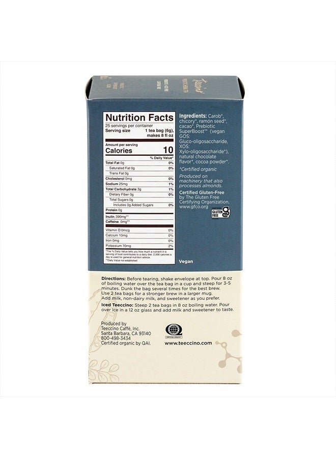 Dark Chocolate Prebiotic Superboost™ Herbal Tea - Support Your Probiotics with Vegan GOS & Organic XOS for Good Gut Health and Regularity, 25 Tea Bags (Pack of 1)