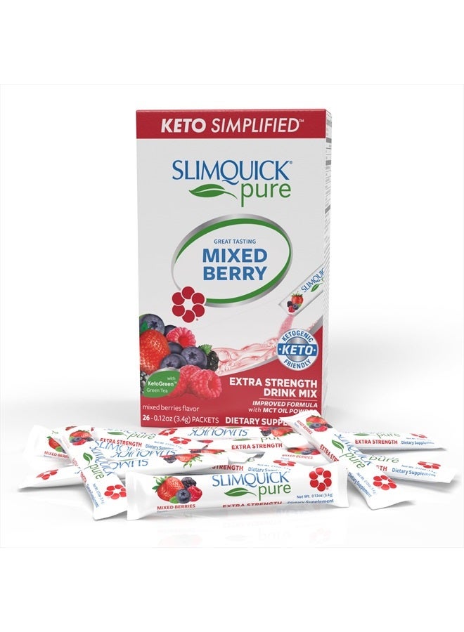 Slimquick Pure 3x Extra Strength Mixed Berry Drink Mix for Women to Help Achieve Weight Goals, Helps Metabolism, Keeps Full for Longer with Green Tea, Caffine, Chaste Tree, Rhodiola Extract - 26 Count