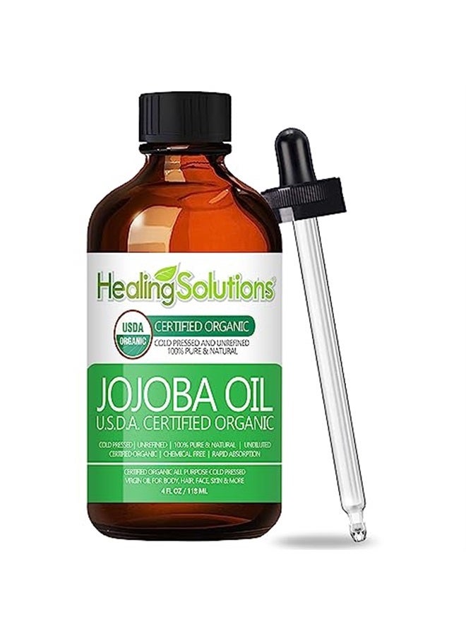 Jojoba Oil Organic 4oz Cold Pressed Unrefined for Skin, Hair, Face & Cuticle Moisturizer, Acne Fighter - 118ml