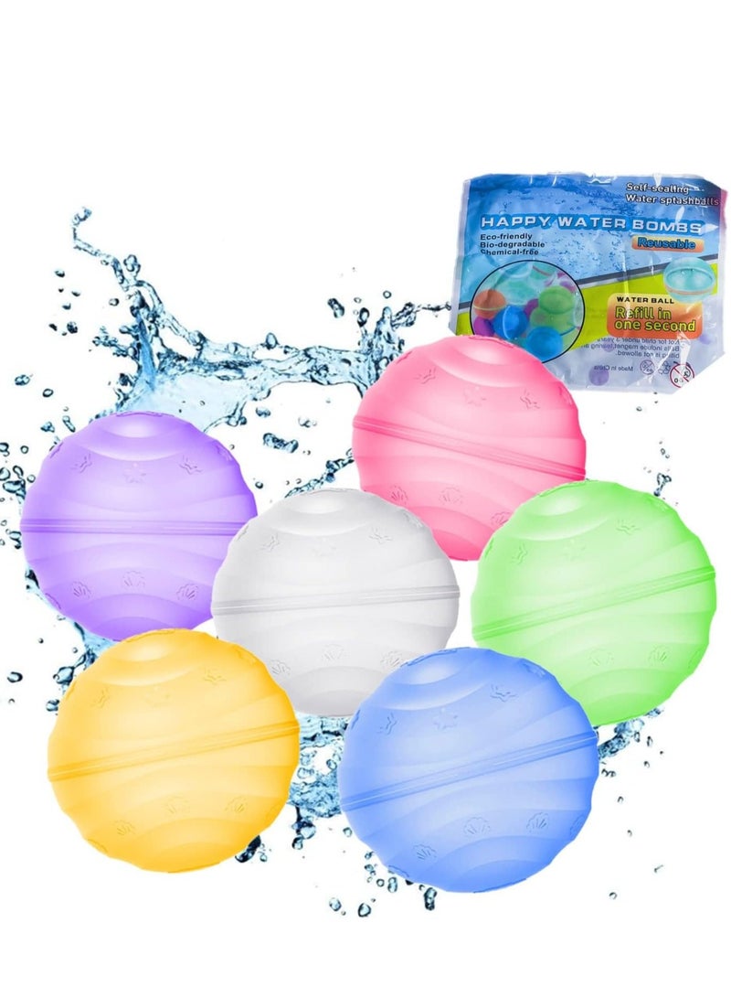 Reusable Water Balloons, Quick Fill Self Sealing, Outdoor toys for kids adults, Water Bomb Balls for Water Fight Game, Water Park, Summer Party, 6pcs