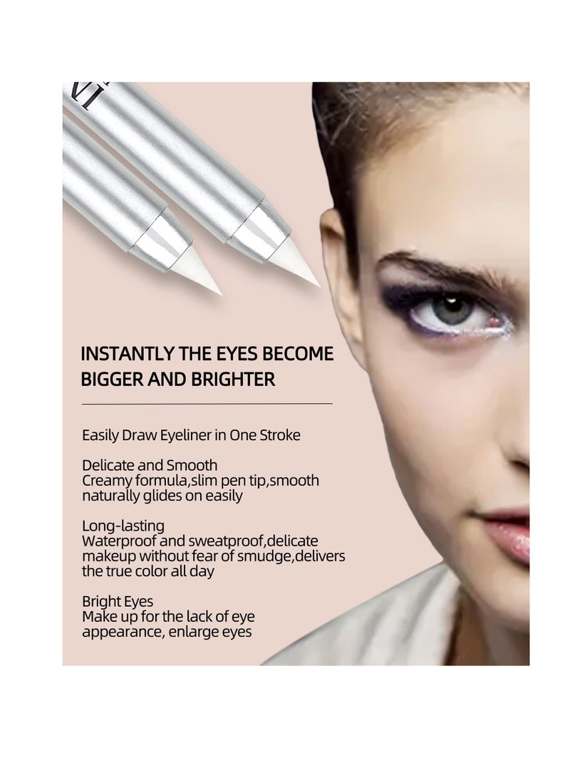 White Waterproof Gel Eyeliner Pens, Highlighter Eye Liner Pencil, Matte Long Lasting  White Eye Liner, Super Smooth formula Eyeshadow Makeup Pen, Polished White Luster, with Pencil Sharpener