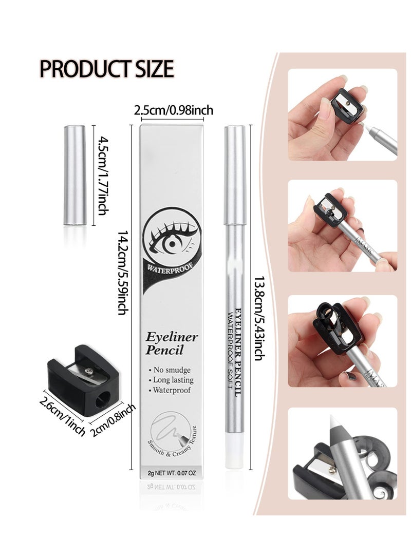 White Waterproof Gel Eyeliner Pens, Highlighter Eye Liner Pencil, Matte Long Lasting  White Eye Liner, Super Smooth formula Eyeshadow Makeup Pen, Polished White Luster, with Pencil Sharpener