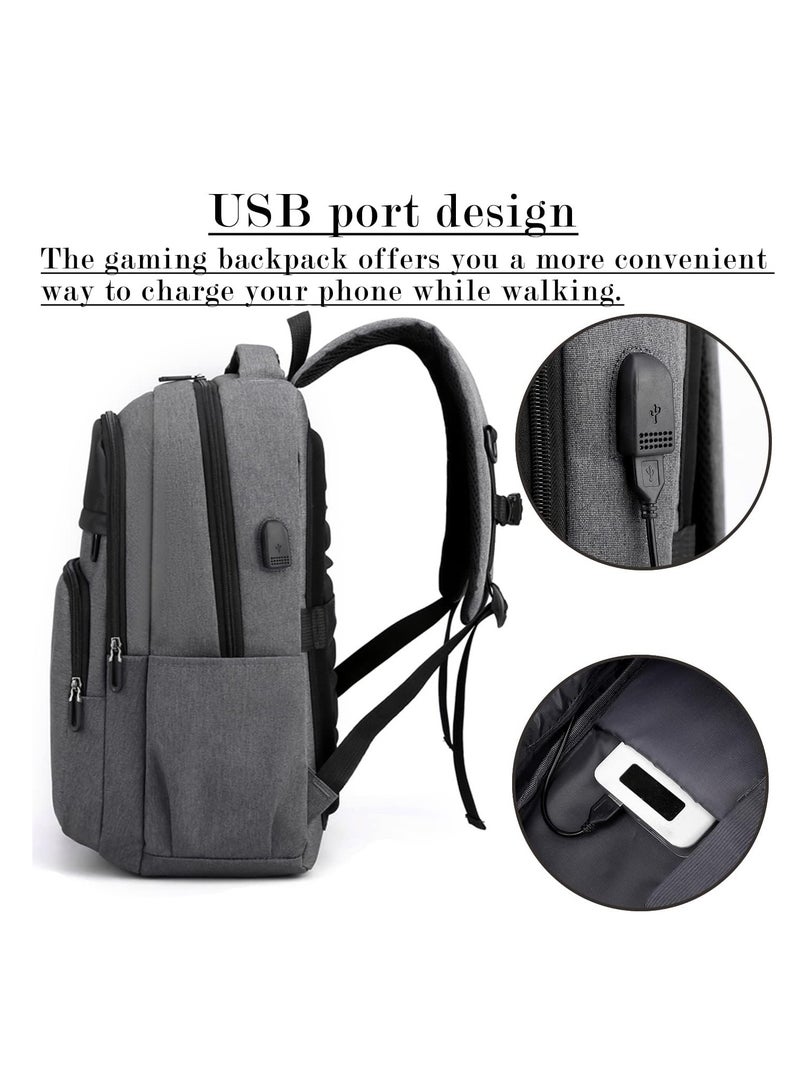 Laptop Backpack Game Console Backpack with USB Port for PS5/PS4 Large Capacity Carrying Storage Bag Waterproof Business Travel Computer Backpack