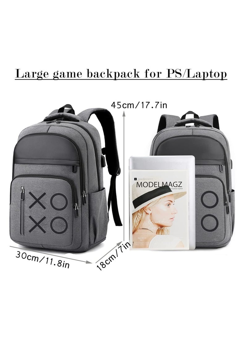 Laptop Backpack Game Console Backpack with USB Port for PS5/PS4 Large Capacity Carrying Storage Bag Waterproof Business Travel Computer Backpack