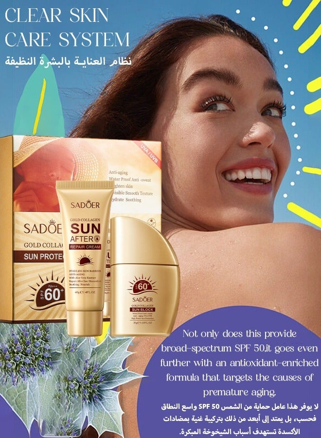 Water Resistant and Non-Greasy Sunscreen Lotion With Broad Spectrum, Nicotinamide Face & Body Sunscreen SPF 60, UVA & UVB Protection, Whitening,Lightweight & Fast-absorbing,30g+40g