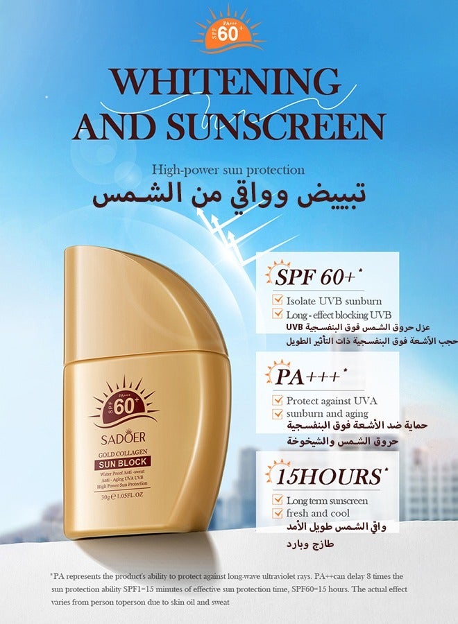 Water Resistant and Non-Greasy Sunscreen Lotion With Broad Spectrum, Nicotinamide Face & Body Sunscreen SPF 60, UVA & UVB Protection, Whitening,Lightweight & Fast-absorbing,30g+40g