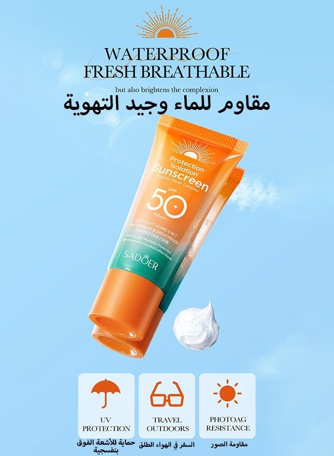 Water Resistant and Non-Greasy Sunscreen Lotion With Broad Spectrum, Mineral Oil Face & Body Sunscreen SPF 50, UVA & UVB Protection, Lightweight & Fast-absorbing,50g