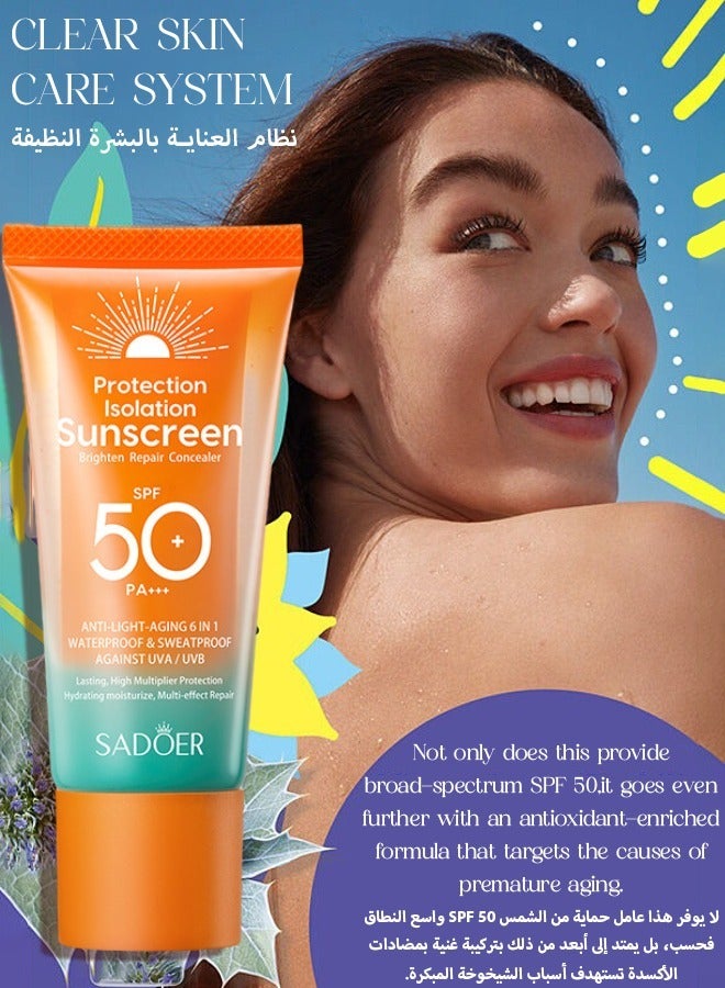 Water Resistant and Non-Greasy Sunscreen Lotion With Broad Spectrum, Mineral Oil Face & Body Sunscreen SPF 50, UVA & UVB Protection, Lightweight & Fast-absorbing,50g