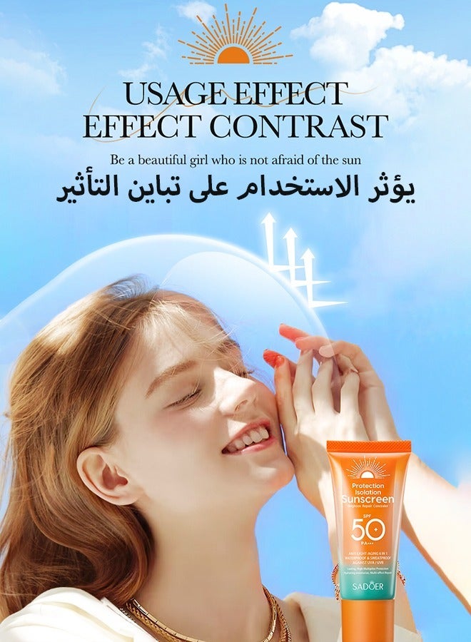 Water Resistant and Non-Greasy Sunscreen Lotion With Broad Spectrum, Mineral Oil Face & Body Sunscreen SPF 50, UVA & UVB Protection, Lightweight & Fast-absorbing,50g