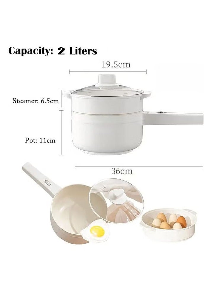 2L Electric Hot Pot with Steamer & Temperature Control-Non-Stick Electric Cooker Shabu Shabu,Electric Skillet,Frying Pan,Electric Saucepan,for Noodles,Egg, Steak,Sauté,Steam,Oatmeal and Soup