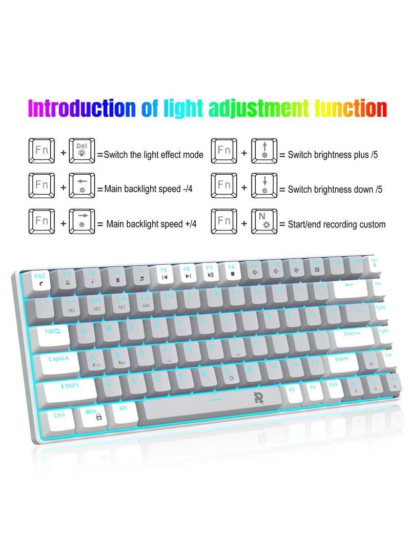 ROCK POW 84 Keys Mechanical Gaming Keyboard Ice Blue Backlit Ultra-Compact Mini Keyboard Mini Compact Keyboard for PC/Mac Gamer Typist Easy Carry on Trip Red Switch