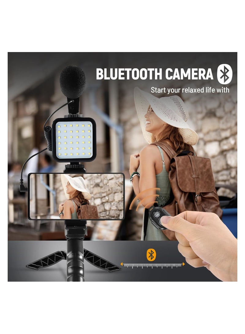 Vlogging Kit, YouTube Kit for iPhone & Android, Compatible Video Vlog Kit with Microphone LED Light Tripod, Remote Control, for Instagram YouTube Recording Facebook Live(Not Including Batteries)