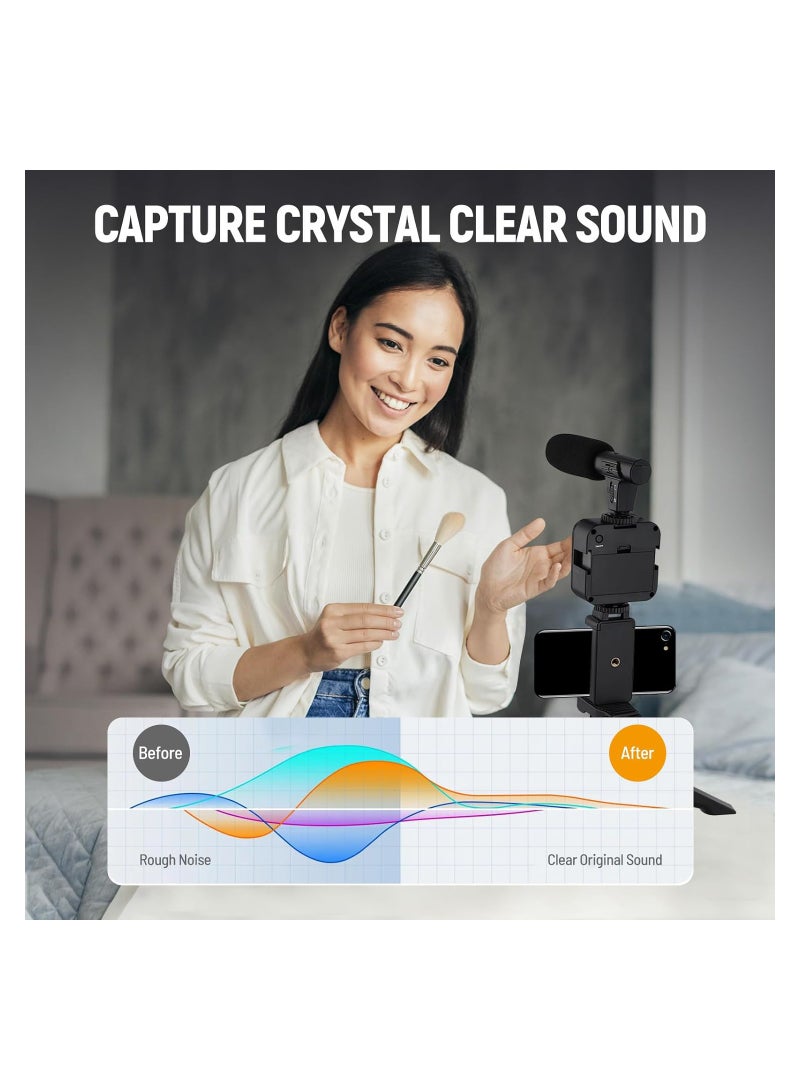 Vlogging Kit, YouTube Kit for iPhone & Android, Compatible Video Vlog Kit with Microphone LED Light Tripod, Remote Control, for Instagram YouTube Recording Facebook Live(Not Including Batteries)