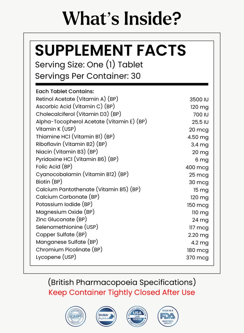 Multifactor Tablets Comprehensive Elderly Health and Well-Being Support for Immunity, Energy, and Bone Health - 30 Tablets