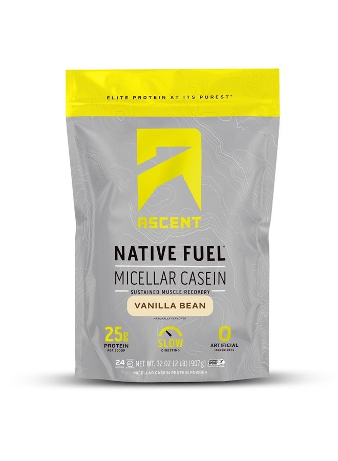 Casein Protein Powder - 25g Micellar Casein Powder with Zero Artificial Flavors & Sweeteners, Gluten-Free, No Added Sugar, 4.9g BCAA, 2.2g Leucine - Vanilla Bean, 2 Pounds