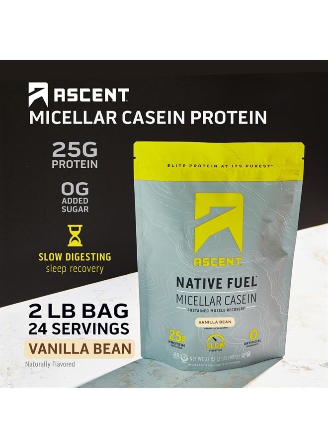 Casein Protein Powder - 25g Micellar Casein Powder with Zero Artificial Flavors & Sweeteners, Gluten-Free, No Added Sugar, 4.9g BCAA, 2.2g Leucine - Vanilla Bean, 2 Pounds