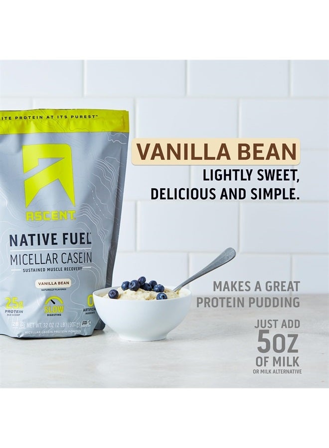 Casein Protein Powder - 25g Micellar Casein Powder with Zero Artificial Flavors & Sweeteners, Gluten-Free, No Added Sugar, 4.9g BCAA, 2.2g Leucine - Vanilla Bean, 2 Pounds