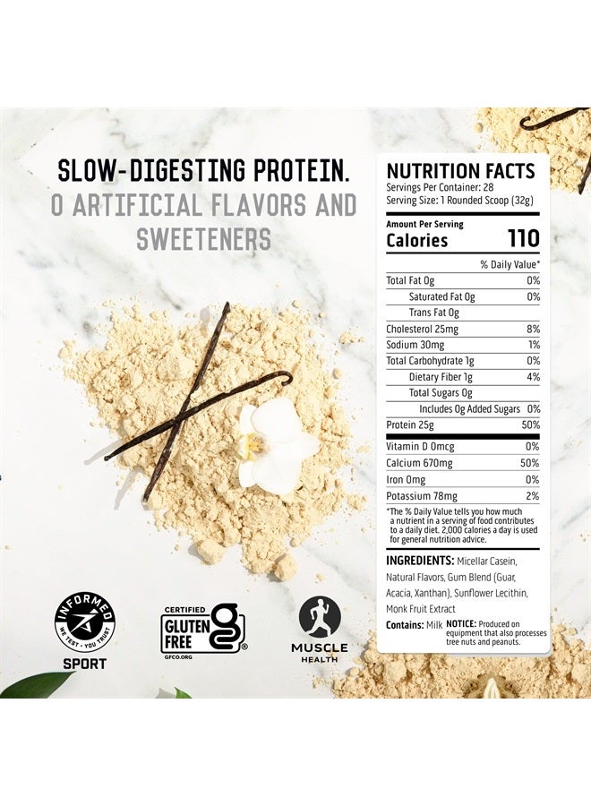 Casein Protein Powder - 25g Micellar Casein Powder with Zero Artificial Flavors & Sweeteners, Gluten-Free, No Added Sugar, 4.9g BCAA, 2.2g Leucine - Vanilla Bean, 2 Pounds