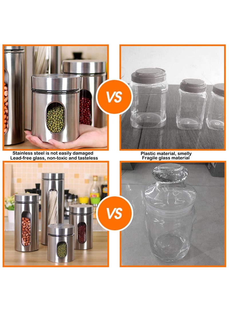 Stainless Steel Food Storage Canister Sets,Set of 4 Airtight Sugar Coffee Tea Candy Storage Jars 600ml