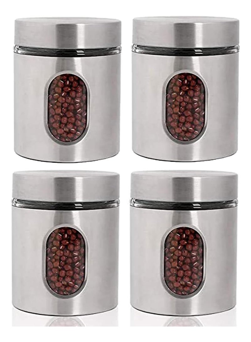 Stainless Steel Food Storage Canister Sets,Set of 4 Airtight Sugar Coffee Tea Candy Storage Jars 600ml