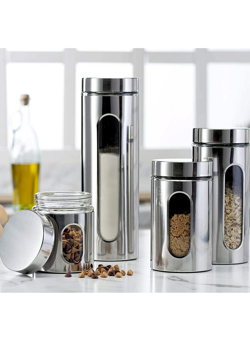 Stainless Steel Food Storage Canister Sets,Set of 4 Airtight Sugar Coffee Tea Candy Storage Jars 600ml