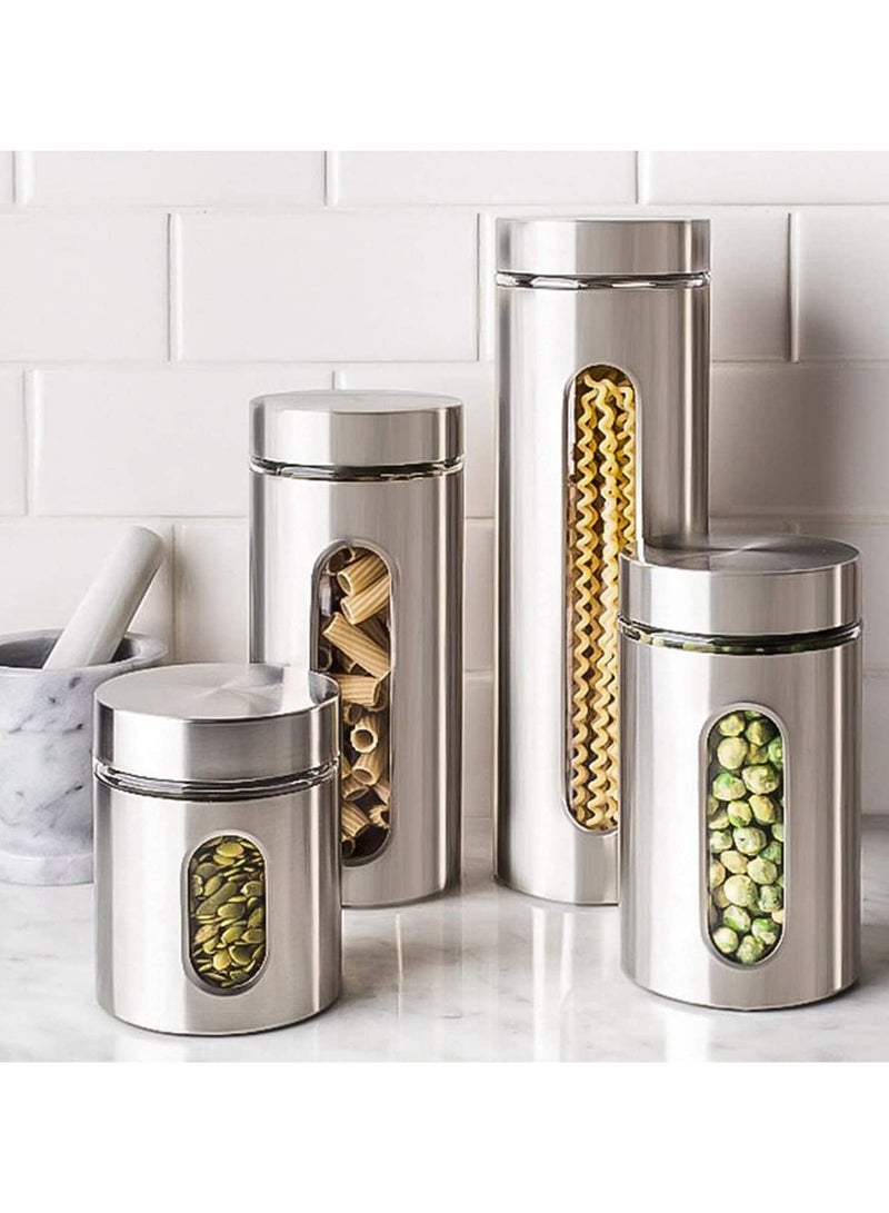 Stainless Steel Food Storage Canister Sets,Set of 4 Airtight Sugar Coffee Tea Candy Storage Jars 600ml