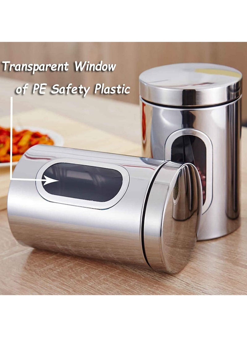 Stainless Steel Food Storage Canister Sets,Set of 4 Airtight Sugar Coffee Tea Candy Storage Jars 600ml
