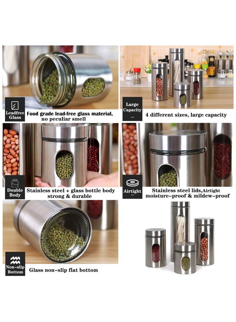 Stainless Steel Food Storage Canister Sets,Set of 4 Airtight Sugar Coffee Tea Candy Storage Jars 600ml