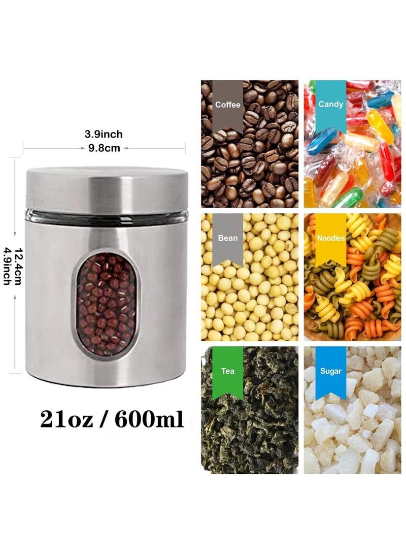 Stainless Steel Food Storage Canister Sets,Set of 4 Airtight Sugar Coffee Tea Candy Storage Jars 600ml