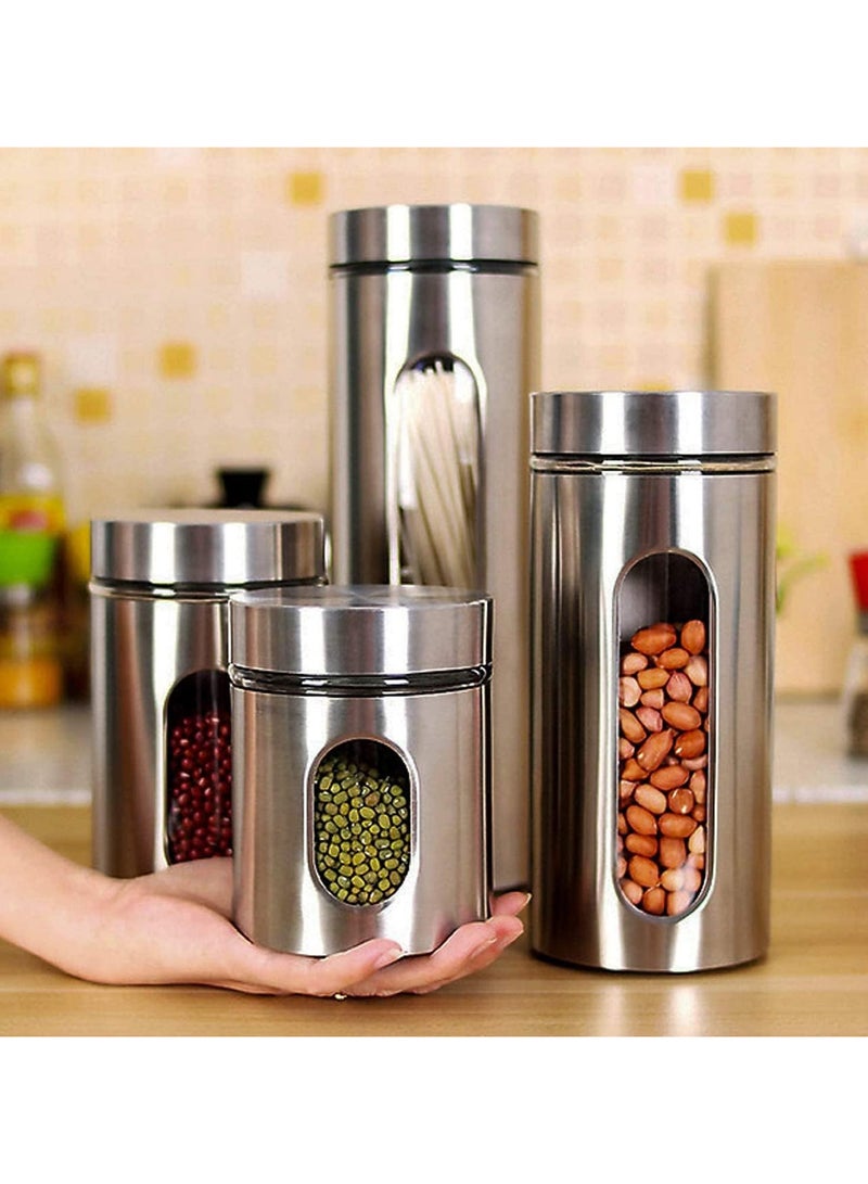Stainless Steel Food Storage Canister Sets,Set of 4 Airtight Sugar Coffee Tea Candy Storage Jars 600ml