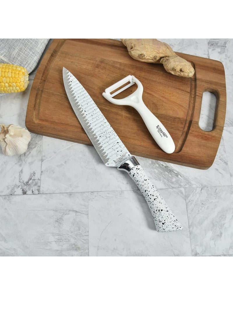 Set of 6 White Dotted Non-stick Coated Stainless Steel Kitchen Knives in Gift Box